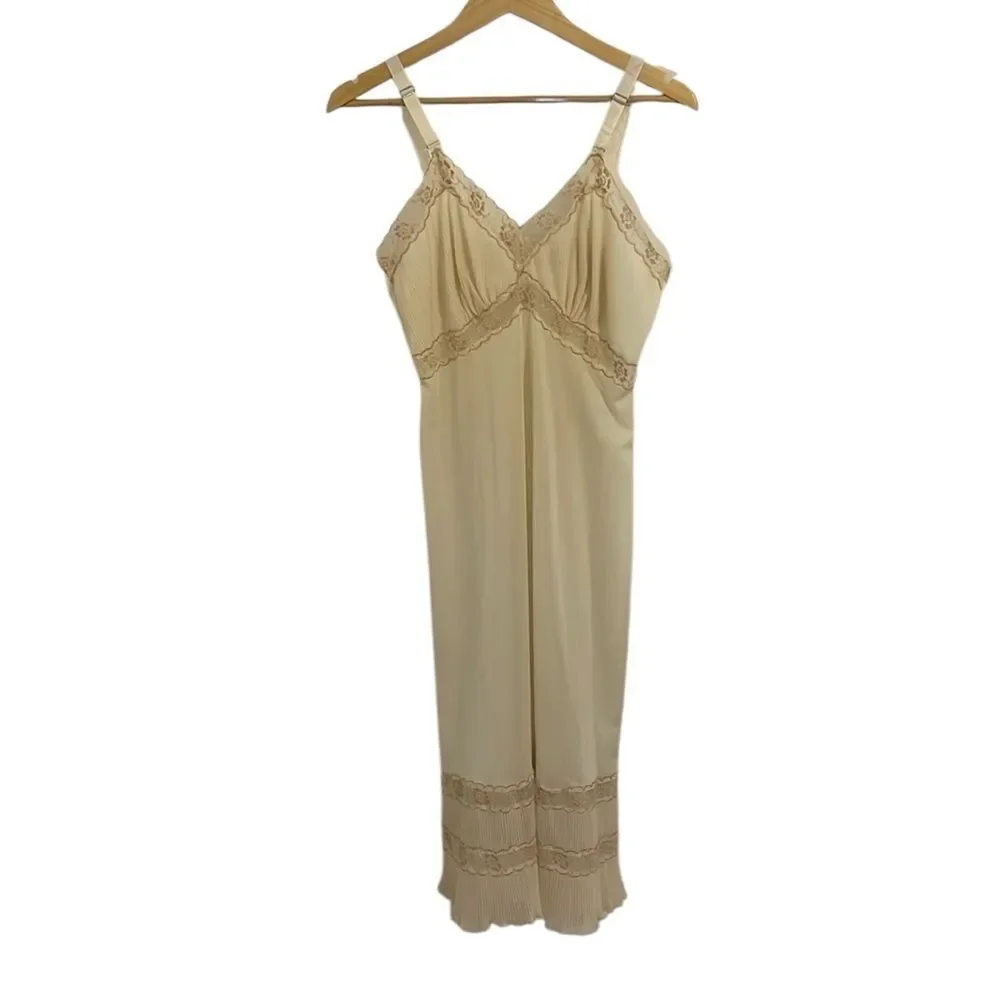 Vintage Nylon Nightgown, aesthetic, Beige, cream, Dress, Slip, Small - Picture 1 of 13